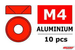 Red Aluminum Washer for M4 Flat Head Screws, OD=10mm, 10 pcs