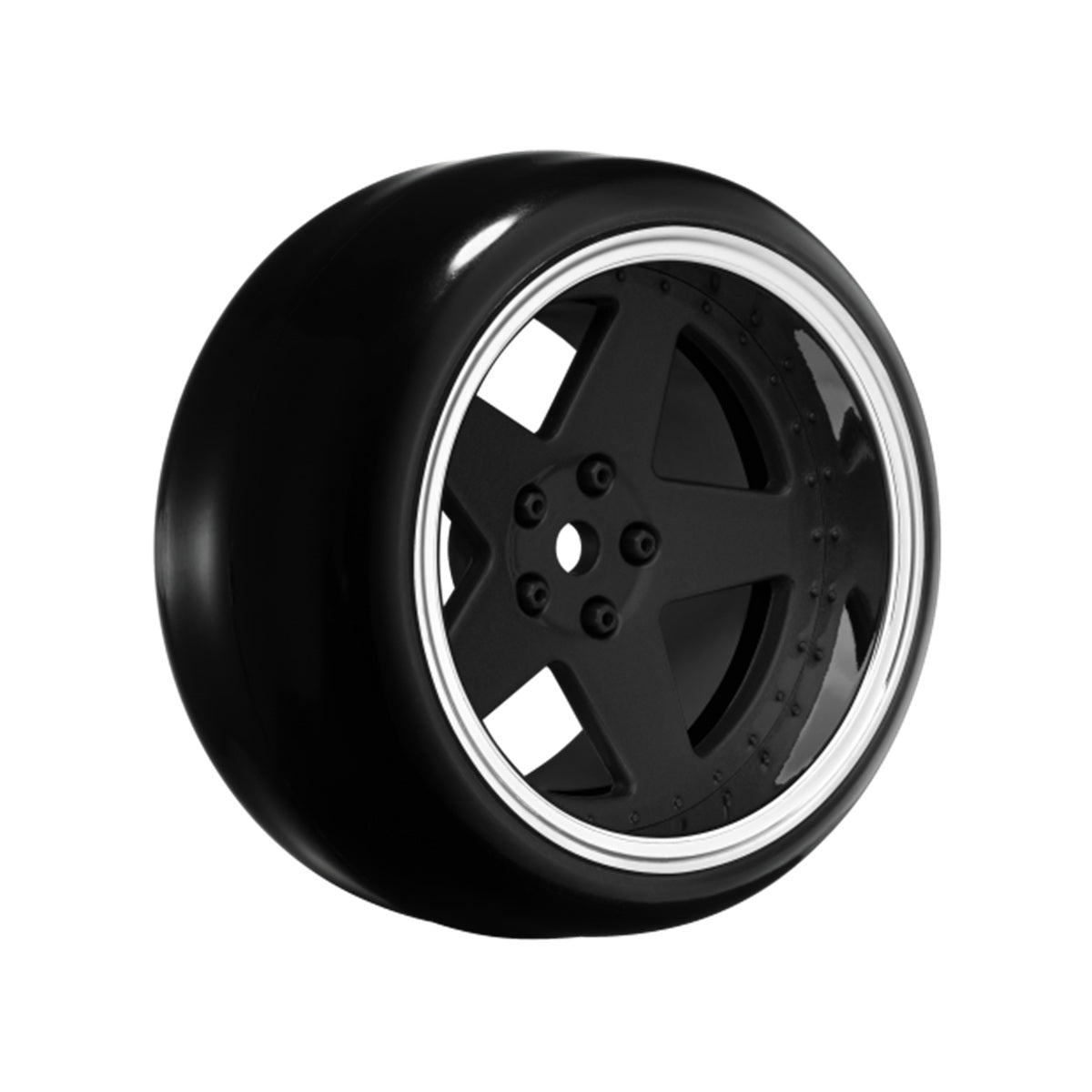 5 Spoke Matte Black 1/10 Wheel Mounted Drift Tire, 2, 4, 6, 8