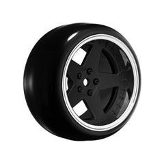 5 Spoke Matte Black 1/10 Wheel Mounted Drift Tire, 2, 4, 6, 8