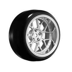 14 Spoke Matte Silver 1/10 Wheel Mounted Drift Tire, 2, 4