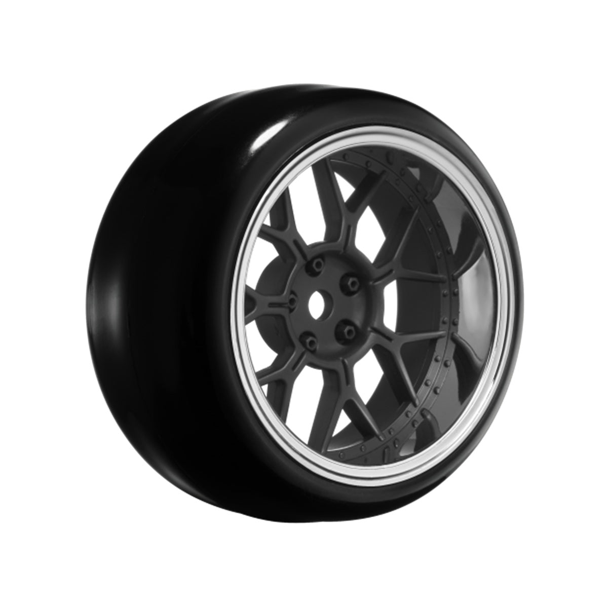 14 Spoke Matte Black 1/10 Wheel Mounted Drift Tire, 2, 4