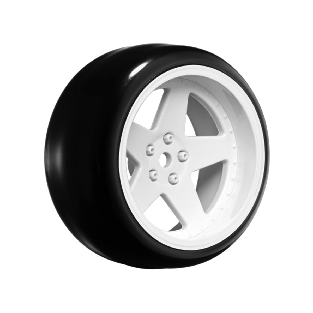 5 Spoke Gloss White 1/10 Wheel Mounted Drift Tire, 2, 4, 6, 8