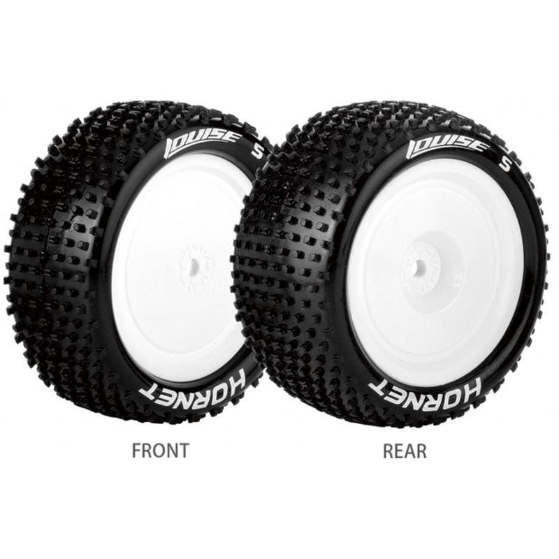E-Hornet 1/10 4WD Rear Buggy Tire, Soft, Mounted on White