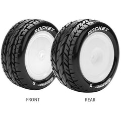 E-Rocket 1/10 4WD Rear Buggy Tire, Soft, Mounted on White