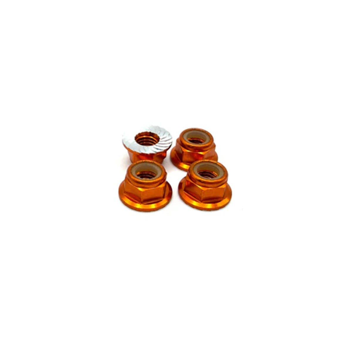 5mm Aluminum Flanged & Serrated Lock Nut 4pk, Orange