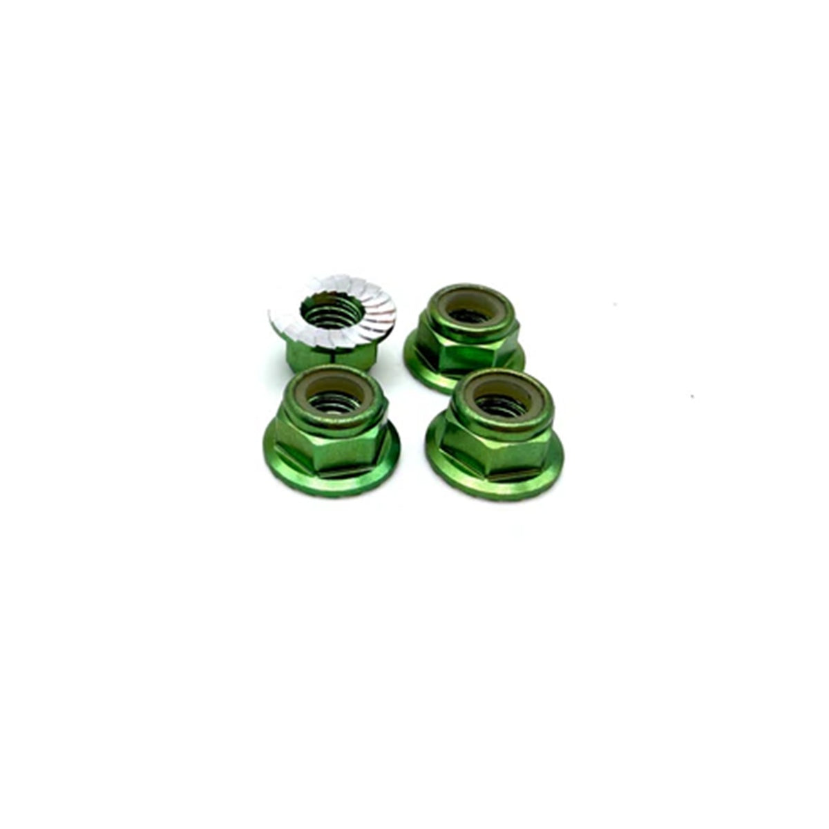 5mm Aluminum Flanged & Serrated Lock Nut 4pk, Green
