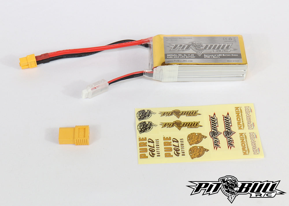 Pure Gold 50c 3s 3600mAh 11.1V Lipo Battery, w/ LED Battery